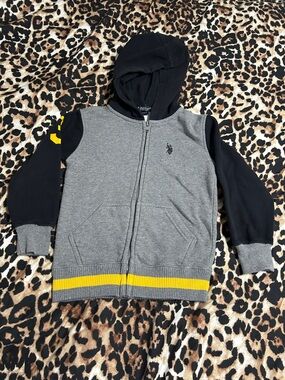 U.S. Polo Assn. Grey & Black Hoodie with Yellow Trim
